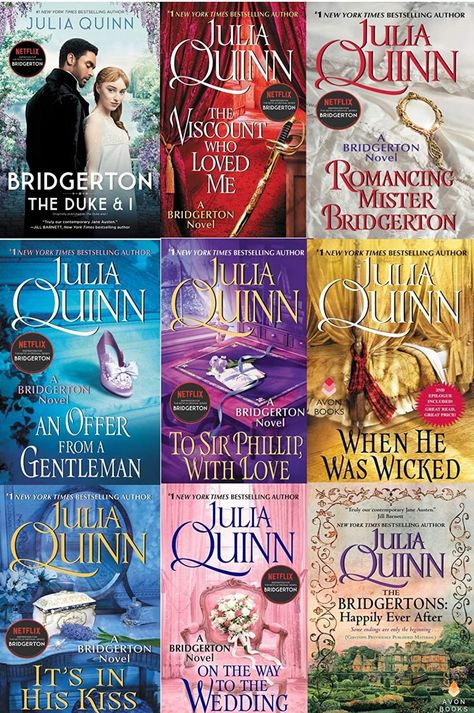 Julia Quinn Bridgerton Family Series 1- 9 Books Collection Set (The Duke And I, The Viscount Who Loved Me, An Offer From A Gentleman, Romancing Mr Bridgerton, To Sir Phillip, With Love) on NETFLIX To Sir Phillip With Love, An Offer From A Gentleman, Offer From A Gentleman, The Viscount Who Loved Me, The Duke And I, Bridgerton Family, Avon Books, Family Series, Jane Austen Novels