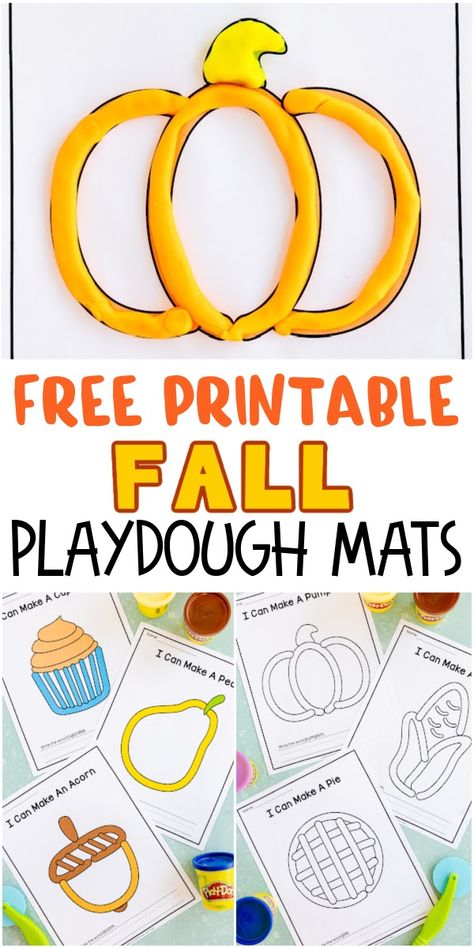 Free fall playdough mats! Free printables that are perfect for preschool or toddlers! Fall Preschool Activities Free Printable, Playdough Mats Free Printables, Fall Playdough Mats, November Stem Activities, Playdough Activities Preschool, November Crafts Preschool, Preschool Playdough Mats, Fall Playdough, November Preschool Activities