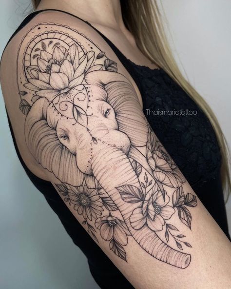 Indian Elephant Tattoo, Elephant Thigh Tattoo, Calf Tattoos For Women, Mandala Elephant Tattoo, Elephant Tattoo Design, Ornamental Tattoo, Healing Tattoo, Geniale Tattoos, Elephant Tattoo