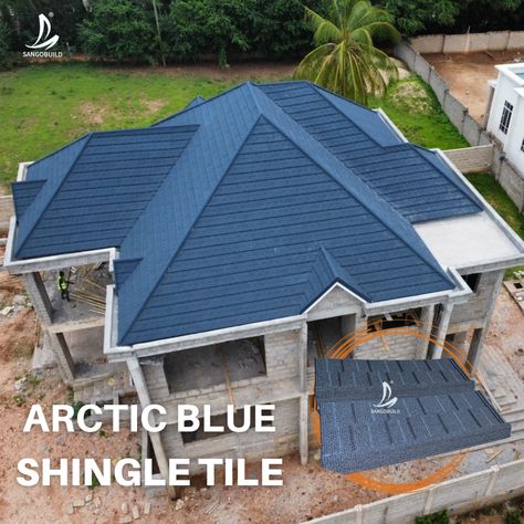 Arctic blue shingle Cheap Roofing, Metal Roof Tiles, Truss Design, Roof Truss Design, Sheet Metal Roofing, Sloping Roof, Dark Black Wallpaper, Blue Roof, Steel Roofing