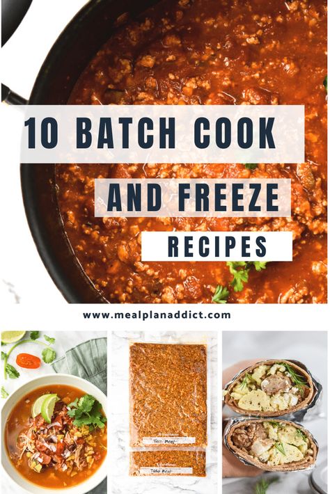 Load up that freezer, and make dinner, breakfast, and lunch times easier with these batch cook and freeze recipes! | Freezer meals | Batch Cooking | Meal Plan Addict Freezer Meals Low Carb, Batch Cooking Healthy, Healthy Batch Cooking, Batch Cooking Freezer, Freezer Lunches, Fill Your Freezer, Batch Cooking Recipes, Batch Meals, Best Freezer Meals