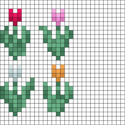 Minecraft Flower Printable, Pink Tulip Minecraft, Tulip Bead Pattern, Tulip Grid Pattern, Minecraft Orange Tulip, Minecraft Flower Painting Grid, Minecraft Tulip 3d, Pixel Drawing Flower, Minecraft Flower Drawing