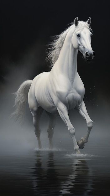 White Horse Aesthetic, White Horse Running, Black And White Horses, White Horse Photography, Beautiful White Horse, Arabic Horse, White Horse Painting, Horse Art Drawing, Horse Running