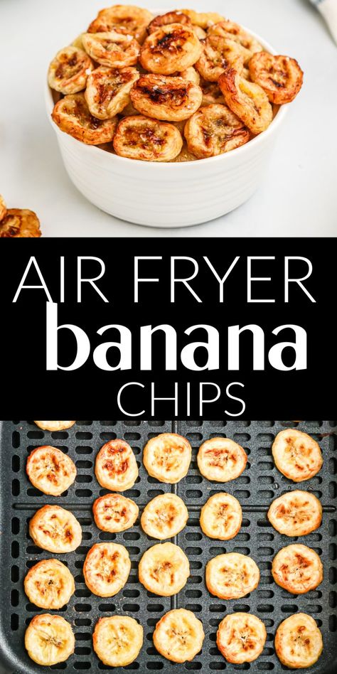 Air Fryer Banana Chips are a sweet, salty, healthy snack. They're air fried to a crispy perfection with a handful of ingredients. Homemade banana chips are tasty and make a perfect snack for your kids inside their lunch boxes or for after-school snacks. Air Fryer Banana Chips, Air Fryer Banana, Air Fryer Recipes Snacks, Air Fryer Oven Recipes, Air Fry Recipes, Easy Air Fryer, Banana Chips, Air Fryer Dinner Recipes, Air Fryer Healthy