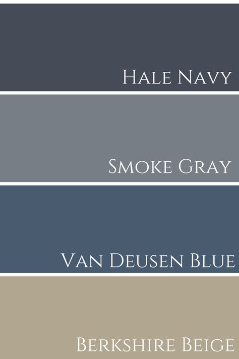 Hale Navy & Smoke Gray & Van Deusen Blue & Berkshire Beige Comparison Navy Blue And Grey Living Room, Blue Living Room Color, Van Deusen Blue, Navy Living Rooms, Colors Combinations, Hale Navy, Living Room Color Schemes, Room Color Schemes, Seni Cat Air