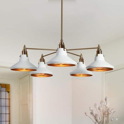 8-Light Mid-Century Modern White Wheel Chandelier Light Metal Pendant Lights for Dining Room - D33" x H8.7" - On Sale - Bed Bath & Beyond - 37630621 Boho Chandelier Dining Room, Chandelier Dining Room, Boho Chandelier, Kitchen Island Chandelier, Metal Barn, White Chandelier, Metal Pendant Light, Brass Pendant Light, 5 Light Chandelier