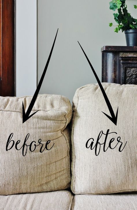 How to fix sagging couch cushions. Have cushions that are sagging? Fix them with THIS SIMPLE TIP! #livingroom #livingroomideas #farmhouse #farmhousedecor Fix Sagging Couch Cushions, Sagging Couch Cushions, Fix Sagging Couch, Diy Muebles Ideas, Inspire Me Home Decor, Couch Cushions, Budget Diy, Diy Furniture Couch, Diy Furniture Table