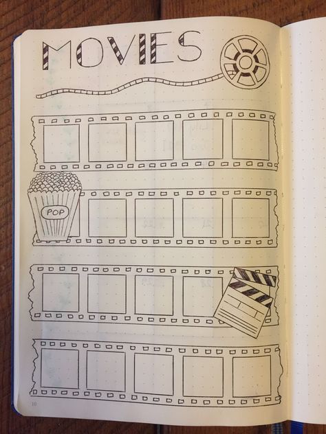 My movies page. Bullet journal. BuJo page. Notesbog Design, Bullet Journal Calendrier, Diario Bullet, Journal Guide, Ballet Journal, Minimalist Bullet Journal, Aesthetic Movie, 심플한 그림, Bullet Journal 2020