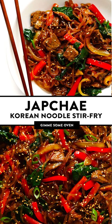 Korean Dinner Recipes, Pasta Beef, Korean Stir Fry, Asian Dinner, Noodle Stir Fry, Stir Fry Ingredients, Korean Noodles, Asian Dinner Recipes, Asian Dinners