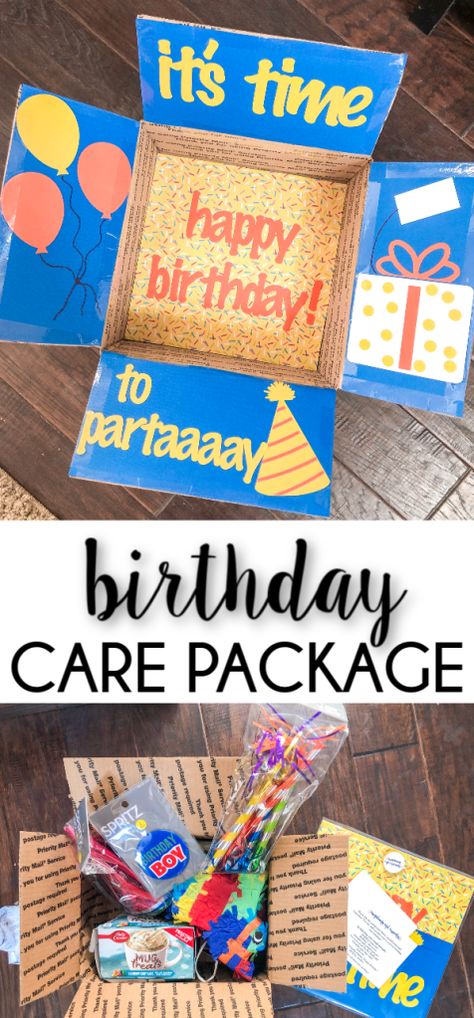 Birthday College Care Package Ideas, Mailed Birthday Gift Ideas, Birthday College Care Package, Birthday Care Packages College, Birthday Care Package Ideas For Her, Missionary Birthday Package Ideas, Birthday Care Package Ideas, Care Package Decorating, Birthday Care Package