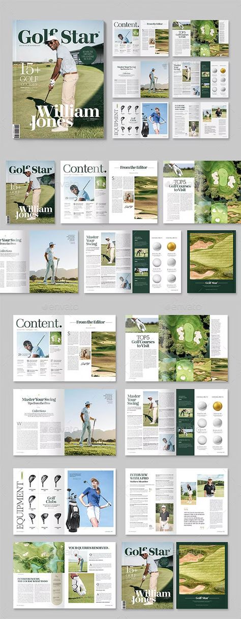 Golf Magazine Template, Print Templates | GraphicRiver Golf Magazine Layout Design, Mises En Page Design Graphique, Golf Events, Yearbook Pages, Golf Magazine, Magazine Layout Design, Design Maker, Business Card Maker, Flyer Maker