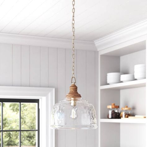 Laurel Foundry Modern Farmhouse Joaquin 1 - Light Single Dome Pendant & Reviews | Wayfair Over Island Pendant Lights Farmhouse, Light Wood Pendant Lights, Kitchen Lighting For Vaulted Ceilings, Coastal Glass Pendant Lighting, Over Kitchen Window Lighting, Kitchen Light Over Round Table, Master Bathtub Lighting, Farmhouse Pendant Lighting Islands Wood, Cottage Style Pendant Lighting