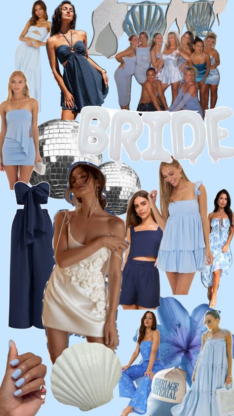 Blue And White Bachelorette Outfits, Blue Outfits Bachelorette Party, Shades Of Blue Bachelorette Outfits, Bachelorette Something Blue Outfits, Blue Bachelorette Party Outfit Group, Something Blue Bachelorette Party Outfit, Blue Bachelorette Party Outfit, Bach Cruise, Bach Themes