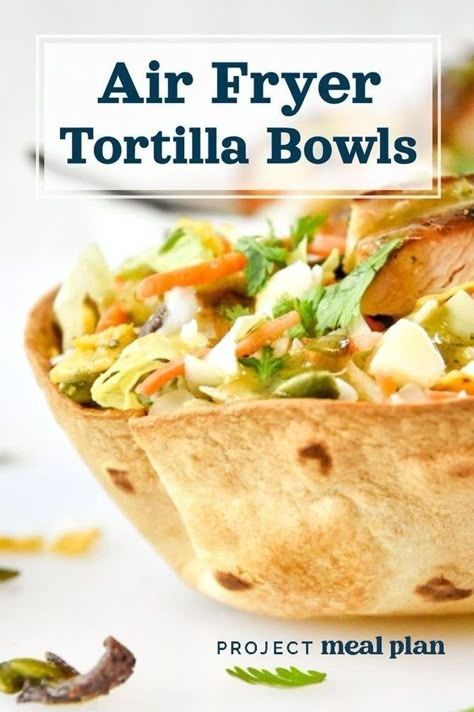 So crispy and easy to make, these Air Fryer tortilla bowls will make you feel like you ordered from a restaurant! Directions included for both taco size and burrito size tortillas! Air Fryer Flour Tortilla, Taco Salad Shells, Air Fryer Tortilla, Taco Salad Bowls, Tortilla Bowls, How To Make Tortillas, Flour Tortilla, Ninja Recipes, Air Fryer Oven Recipes