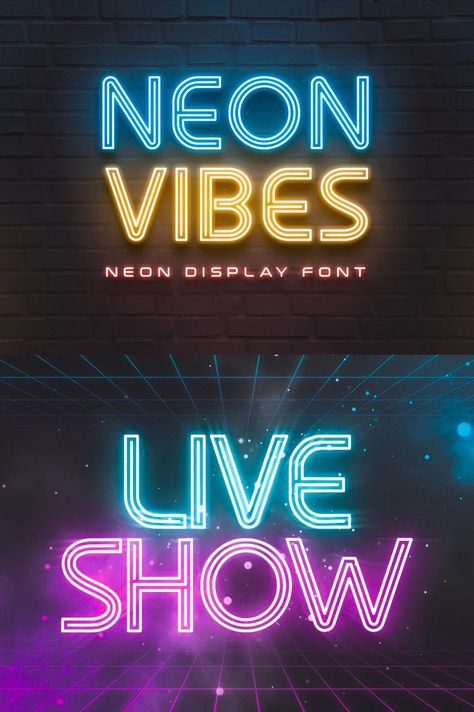 Neon Vibes Font Neon Signage Design, Neon Sign Font, Glowing Letters, 60s Font, Staff Shirts, Neon Font, Neon Signage, Sign Fonts, Light Font