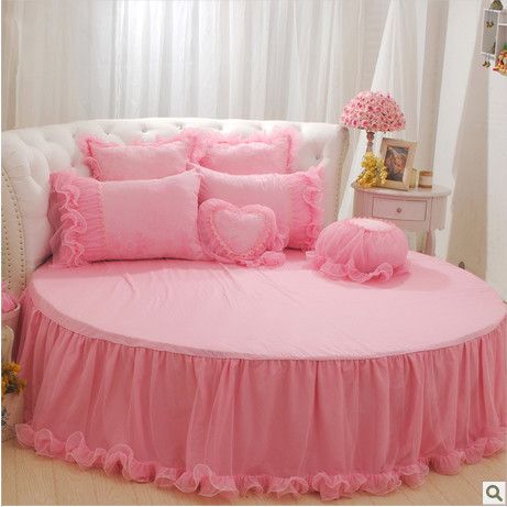 Find More Bedding Sets Information about ROUND BED 4pc/6pc pink king size princess bedding Korean style lace bed skirt new arrival girl bedding set king size bed cover,High Quality christmas gift women,China christmas wholesale gifts Suppliers, Cheap christmas gift decoration from Yangxi Bonbo Bedding Factory on Aliexpress.com Circle Bed, Round Bed, Designer Bed Sheets, Girls Bedding Sets, Princess Bed, Inside Decor, Round Beds, King Bedding Sets, Pink Bedding