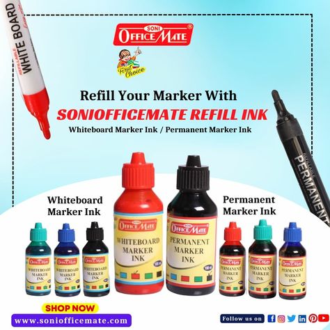 White Board Marker Refill Ink and Permanent Marker Refill Ink 🔹️Refill Inks are available in different sizes like 15 ml, 100 ml & 500 ml. For More Details - Visit - www.soniofficemate.com OR Available On Amazon & Flipkart Stores #soniofficemate #sonipolymers #stationery #soniinks #stationeryaddict #stationerylove #officestationery #schoolstationery #officeus #ink #whiteboardmarkerink #whiteboardmarker #whiteboardmarkers #permanentmarker #permanentmarkers #permanentmarkerink #inks #officeuse Marker Refill, Board Marker, Whiteboard Marker, Inked Shop, Ink Refill, School Stationery, Office Stationery, Permanent Marker, White Board