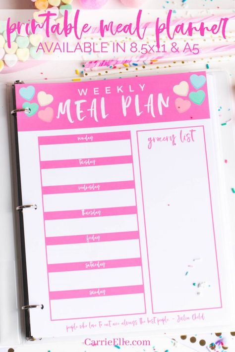 Printable Weekly Meal Planner for February - Carrie Elle Easy Dinner Prep, Free Organizing Printables, Valentine's Day Meal, Quarterly Planning, Beautiful Vision Boards, Happy Planner Free Printable, Super Simple Recipes, Printable Weekly Meal Planner, Valentines Day Printables