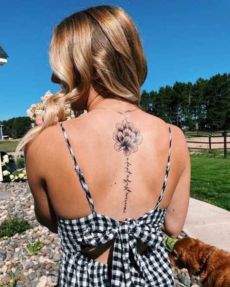 Flower tattoo Peony Tattoo Spine, Spine Tattoo Quotes, Beautiful Back Tattoos, Spine Tats, Flower Spine Tattoos, Tato Minimal, Spine Tattoo Ideas, Bauch Tattoos, Cute Hand Tattoos