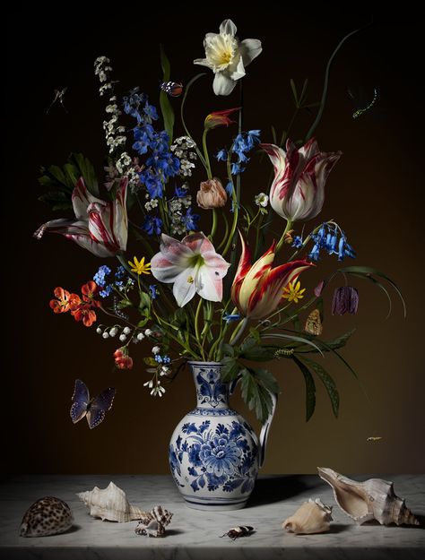 Bas Meeuws - contemporary #Dutch #flower still life #photography Dutch Still Life, Still Life Flowers, Blue And White Vase, White Vase, Painting Still Life, Still Life Art, Arte Floral, Art Floral, Color Of Life