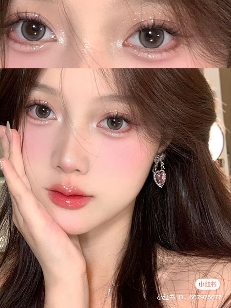 korean makeup,douyin,douyin makeup,k-pop makeup,prom makeup,homecoming makeup,k-beauty,glitter makeup Yearbook Makeup Looks, K Pop Makeup, Make Up Korean Style, Kpop Idol Makeup, Layout Makeup, Makeup Ala Korea, Makeup Asia, Pink Glitter Makeup, Idol Makeup