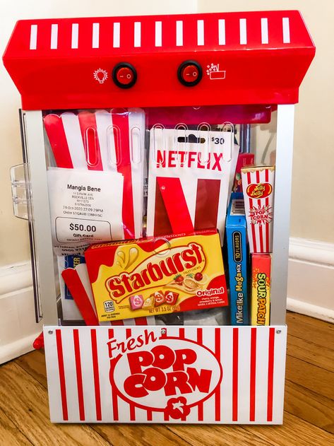 Movie Night Themed Gift Baskets, Movie Goodie Bag Ideas, Movie Raffle Basket Ideas, Fundraising Gift Basket Ideas, Class Basket Ideas For Auction, Movie Night Raffle Basket, School Raffle Basket Ideas, Movie Night Basket Ideas, Movie Gift Basket Ideas