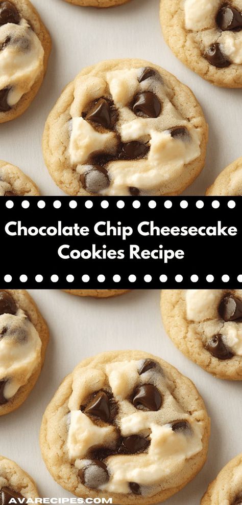 Searching for a unique cookie recipe? These Chocolate Chip Cheesecake Cookies are not only delicious but also incredibly easy to make. Enjoy them fresh from the oven for a delightful sweet treat everyone will adore! Chocolate Chip Cookies With Cream Cheese, Cheesecake Cookie Recipes, Chocolate Chip Cheesecake Cookies, Unique Cookie Recipe, Home Made Cookies Recipe, Chocolate Chip Cheesecake Cookies Recipe, Unique Cookie Recipes, Creative Cookie Recipes, Holiday Cheesecake