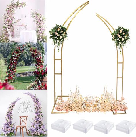 PRICES MAY VARY. ღ【Set of 2 Curved Metal Arch Backdrop Stand-7 FT and 8.2 FT】：This curved wedding arch backdrop stand is made of thick high dense metal pipe with shiny golden powder coated, can be used for indoor or outdoor activities,highly enhance your event effect. ღ【Sturdy Metal Wedding Arch】: This half-moon wedding arch stand can be adjusted based upon how many metal pieces one decides to connect with bolt. Each wedding backdrop stand base comes with 2 water bags, which increases the stabil Metal Balloon Arch, Gold Wedding Arch, Party Balloon Arch, Balloon Arch Stand, Arch Backdrop Stand, Wedding Arch Backdrop, Metal Wedding Arch, Wedding Ceremony Arch, Moon Wedding