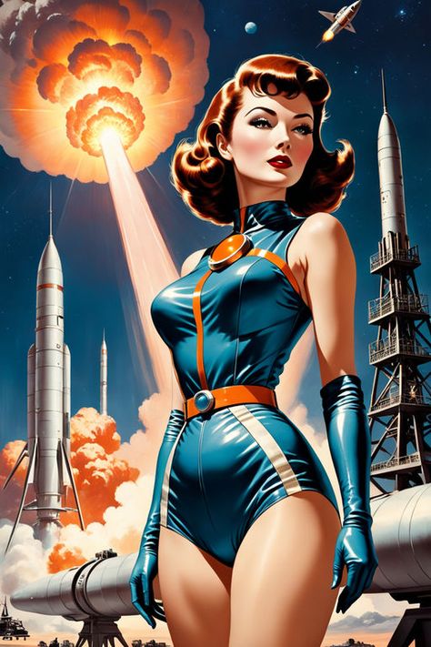 Mid century modern space girl by Fernando C.F. (FerBeerMetal) - Playground Retro Space Girl, Retro Futurism Atompunk, Retro Sci Fi Art, Post Modern Art, Retro Science Fiction, Science Fiction Kunst, Space Girl Art, Vintage Futurism, Science Fiction Artwork