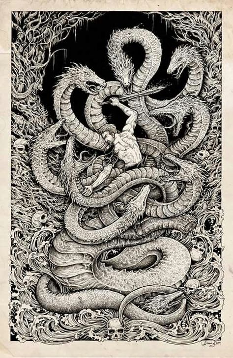 Hydra Mythology, Hydra Monster, Lernaean Hydra, Greek Monsters, Monster Tattoo, Greek Mythology Tattoos, Kerby Rosanes, Mythology Tattoos, 2160x3840 Wallpaper