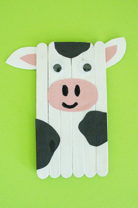 Farm Animal Popsicle Sticks, Popsicle Stick Farm Animals, Craft Stick Animals, Big Popsicle Stick Crafts, Popsicle Stick Animals, County Fair Crafts For Kids, Country Crafts For Kids, Easy Kid Art Projects, Cow Crafts For Kids