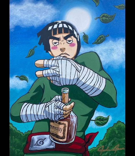 Jordan Jones on Instagram: “I didn’t wanna sell this one but I gotta give the people what they want so here you go… My viral Henny Rock Lee painting will be sold to…” Lee Naruto, Rock Lee Naruto, Dungeons And Dragons Art, Best Anime Drawings, Naruto Drawings, Rock Lee, Anime Wall Art, Naruto Wallpaper, 90s Anime