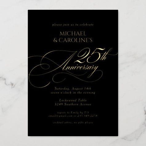 Classic Elegant Script 25th Wedding Anniversary Foil Invitation Gold Anniversary Party, 50th Wedding Anniversary Decorations, 60th Anniversary Parties, 50th Anniversary Invitations, 25th Anniversary Party, Anniversary Party Invitations, Wedding Anniversary Decorations, 50th Anniversary Party, 60 Wedding Anniversary