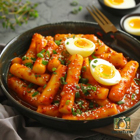 Korean Tteokbokki with Boiled Eggs Healthy Tteokbokki, Rice Cake Recipes Korean, Korean Dinner Ideas, Rice Cakes Korean, Tteokbokki Recipe Easy, Korean Tteokbokki, Korean Kimbap, Boiled Eggs Recipe, Korean Dinner