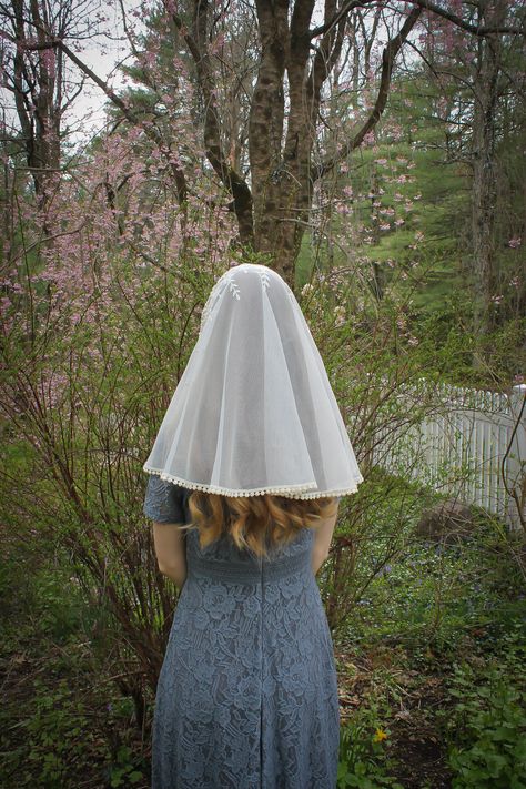 Evintage Veils~ Traditional Soft Ivory Lace French Chapel Veil Mantilla D Shape Demon Throne, Muslim Veil, Christian Veils, Modest Christian Clothing, Chapel Veils, Girls Veiled, Veil Mantilla, Catholic Veil, Our Father Who Art In Heaven