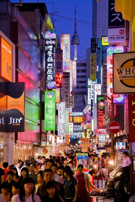 Myeongdong, Seoul, South Korea<3 myeongdong is one of my favorite places in all of Korea. It's so beautiful to me<3 Myeongdong Shopping, Seoul Subway, Myeongdong Seoul, Chuncheon, Seoul Travel, Gyeongju, South Korea Seoul, South Korea Travel, Jeonju