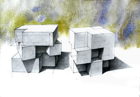 Cube transformation sketch Cube Transformation Architecture, Cube Transformation, 3d Hand Drawings, Norooz Card, Geometry Drawing, Geometric Shapes Drawing, Conceptual Model Architecture, Basic Sketching, Conceptual Sketches