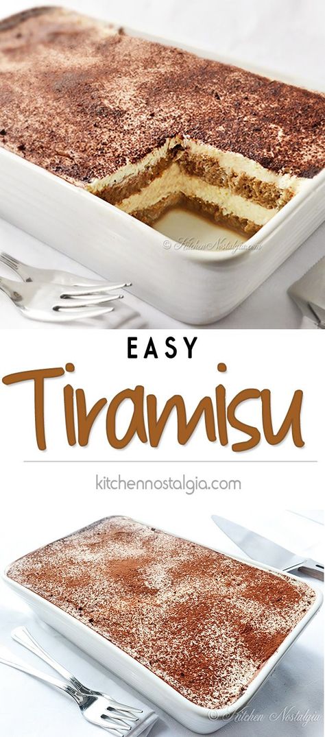 Easy Tiramisu Recipe - easy 5-minutes, no-bake tiramisu recipe - kitchennostalgia.com No Bake Tiramisu Recipe, Tiramisu Recipe Without Eggs, Tiramisu Recept, Easy Tiramisu, Easy Tiramisu Recipe, Summer Planning, Pembuat Roti, Tiramisu Dessert, Tiramisu Recipe