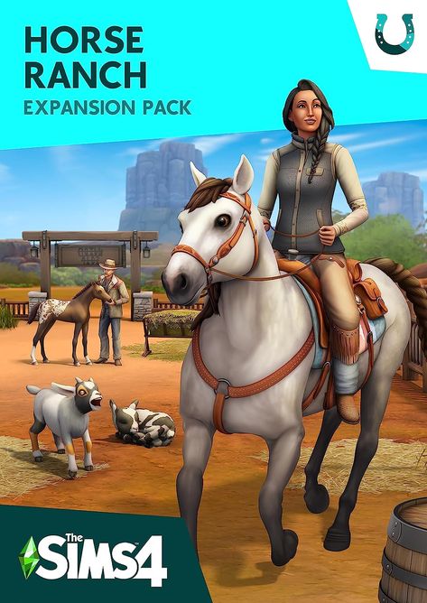 Spend your days keeping your animals happy and clean, harvesting Prairie Grass to feed them, collecting Horse Manure to fertilize your plants, and making your own Nectar to sell Fill your ranch with animal friends and carve out a life together Your Sims can go into town to meet friends at the bar, blow off steam at the dance hall, or train at the equestrian park Sims 4 Horse Ranch, Sims 4 Pack, Mini Goats, Horse Manure, Die Sims 4, The Sims 4 Pc, Free Sims 4, Sims 4 Expansions, Horse Names