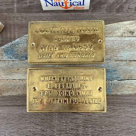 Nautical Signs Solid Brass Captain Suggested Cocktail - Etsy Boat Cabin, Vintage Nautical Decor, Cabin Door, Nautical Signs, Glass Fishing Floats, Cabin Doors, Club Decor, Boat Decor, Door Plaque