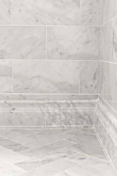 Installing Marble Tile in our Master Bathroom. #camitidbits #marble #marblebathroom #tileinstallation #installingtile #marbletile #carraramarble Jurassic World Bedroom, Bedroom Decor Cheap, Apartment Minimalist, Marble Bathroom Floor, Marble Tile Bathroom, Marble Showers, Pretty Bathrooms, Master Shower, Bath Tiles