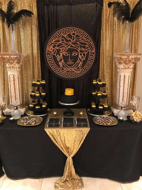 Versace Birthday Party Ideas | Photo 1 of 12 | Catch My Party Versace Themed Birthday Party, Versace Decoration Party, Versace Birthday Party Ideas, Versace Party Theme, Versace Theme Party Ideas, Mafia Birthday Party Ideas, Buchón Party, Buchona Party, Versace Party