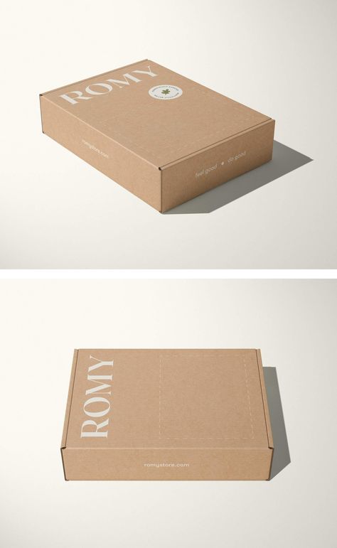 Natural, substantial, uplifting and thoughtful packaging design for ROMY, an online destination and store for lovers of change-making, conscious and independent beauty and skincare brands. Sustainable and eco-conscious. Consciously curated, beautifully better. Designed by Jack Watkins. #packaging #branding #brandidentity #logo #design #branddesign #brandinginspiration Minimal Box Packaging Design, Minimal Box Packaging, Modern Packaging Design Boxes, Custom Box Design, Frame Packaging Ideas, Online Store Packaging, Eco Packaging Design, Iconic Packaging, Kraft Box Packaging