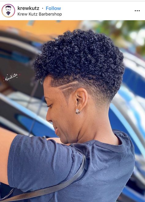 Faded Tapered Haircut Women, Womens Natural Fade Haircut, Low Taper Black Woman, Short Shaved Sides Hairstyle Black Women, Taper Fade Curly Hair Black Women, Short Mohawk Fade For Black Women, Taper Fade Haircut Women Black Design, Taper Fade Haircut Black Women, Female Tapered Fade Black Women