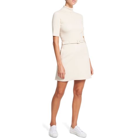 This Theory Utility Combo Dress Has A High Neckline And Three Quarter Length Sleeves. Its Double Lined At The Bottom Half Of The Dress, Making It Warm For A Pair Of Stockings And Thigh High Boots. - Removable Belt. - A-Line Silhouette. - Polyester/Virgin Wool/Spandex/Nylon. - Color: Canvas - Women’s Size Medium - Utility Wool - Brand New With Tags - Good Condition! Slight Yellowing Of Fabric From Improper Storage Of The Dress Shown In Last 3 Photos. Not Very Noticeable When Wearing Approximate M Black Herringbone, Theory Dress, Combo Dress, Shift Dress Black, Mini Shift Dress, Black Sleeveless, Thigh High Boots, High Neckline, Retro Dress