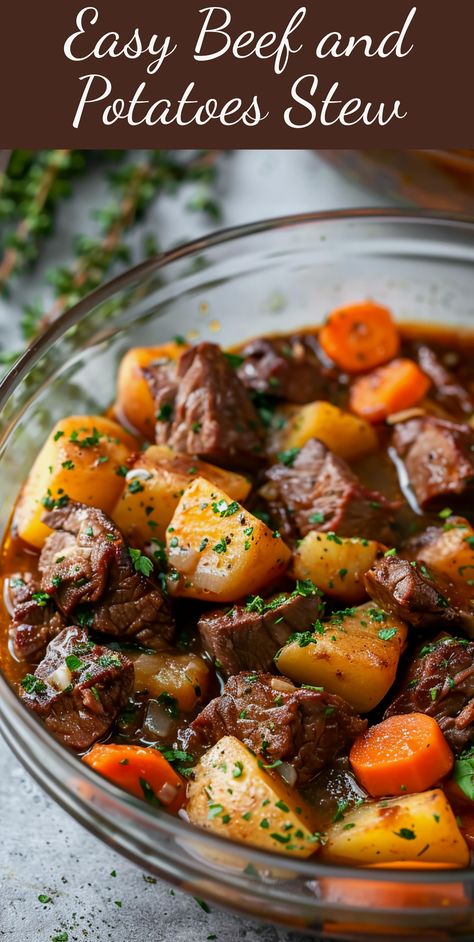 Find out how to whip up a simple beef and potatoes stew that's ideal for a satisfying meal. Stew Beef And Potatoes Recipes, Cowboy Stew With Potatoes And Meatloaf, Easy Beef Stew Meat Recipes, Beef And Potatoes Recipes, Beef And Potato Stew, Hearty Stew, Crockpot Recipes Beef Stew, Easy Beef Stew, Potato Stew