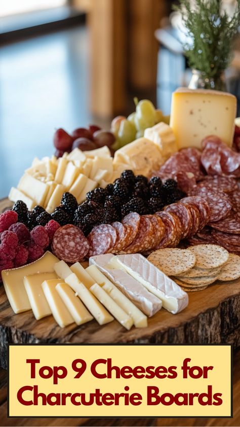 A variety of cheeses arranged on a wooden charcuterie board with fruits, meats, and crackers for a delicious presentation. Best Cheese And Cracker Pairing, Easy Cheese Charcuterie Board, Good Cheeses For Charcuterie, Charcuterie Cracker Ideas, Charcuterie Food List, What Cheeses To Put On A Cheese Board, How To Make A Cheese Board Easy, Deer Charcuterie Board, Charcuterie Board Meats And Cheese