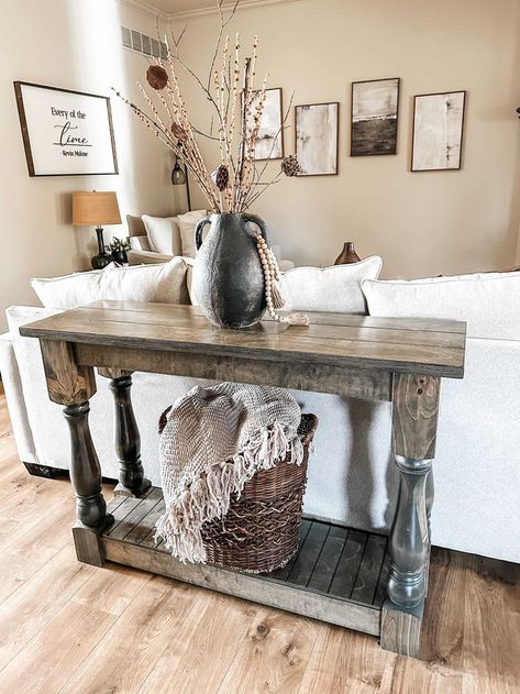 Aged barrel-stained entry table. Modern organic entryway decor inspirations. Console table decorations. Use code: PINTEREST10 Sofa Table Styling, Stacking Books, Farmhouse Entry Table, Farmhouse Entryway Table, Entry Console, Style Shelf, Storing Blankets, Entryway Table Decor, Aesthetic Living Room