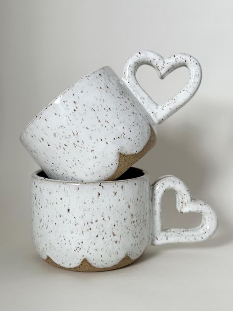 Heart Handle Mug This is for a single individual mug Measures roughly 2.5 inches tall by 4.5 inches in diameter, not including the handle  Glazed on a white base Pottery Inspo, Heart Mug, Crafts Projects, Pottery Ideas, Kitchen Stuff, Coffee Time, Gift Registry, Wedding Shop, Shop House