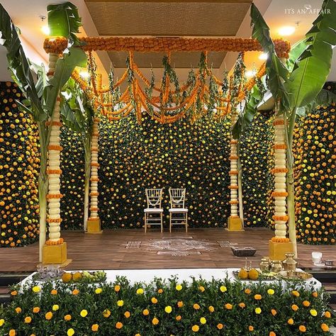 Presenting you Beautiful & Unqiue Marigold Decor Ideas for your wedding function. With Backdrops and Flower, We have so many Ideas for you. #shaadisaga #indianwedding #marigolddecorathome #marigolddecorbackdrops #marigolddecordiwali #marigolddecorwedding #marigolddecorideas #marigolddecordiy #marigolddecorsimple #marigolddecoryellow #marigolddecorindian #marigolddecorhaldi #marigolddecorhanging #marigolddecorathomediy #marigolddecor Saptapadi Mandap Decoration Ideas, Marigold Decor, Marigold Wedding, Mandap Design, A Blessing In Disguise, Whimsical Wedding Decorations, Minimalist Wedding Decor, Wedding Entrance Decor, Personalized Wedding Decor